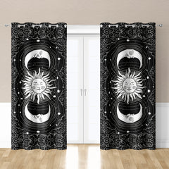 2pcs Sun Moon Print Curtain Window Curtain For Home Decoration