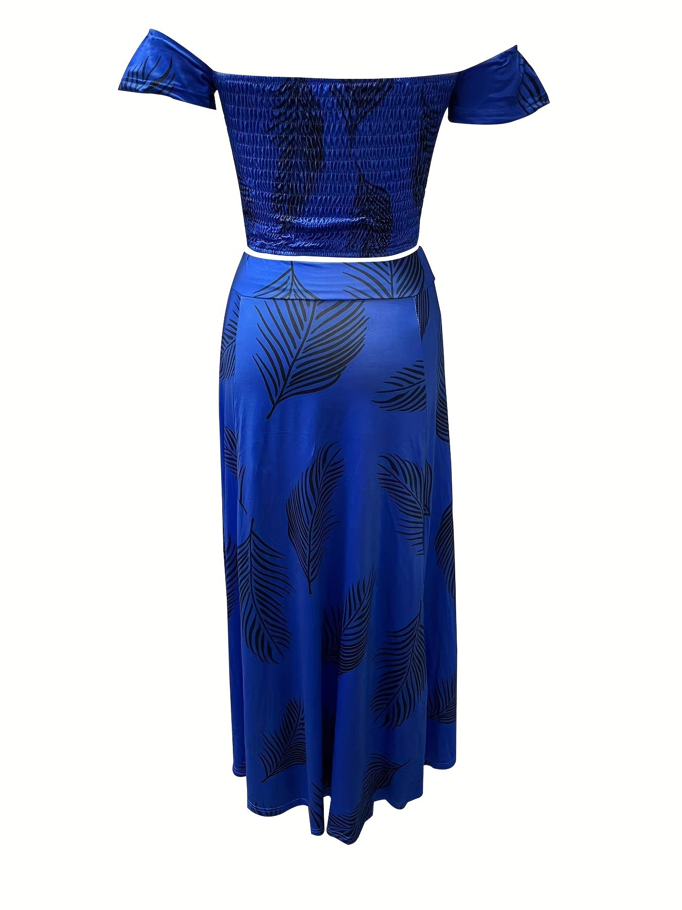 Boho Plants Print 2pc Set Off Shoulder Tube Top & Maxi Skirt Outfits