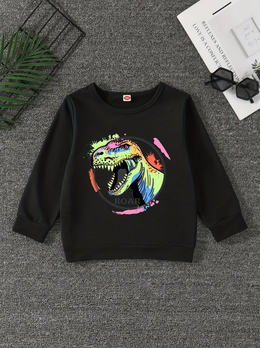 Dinosaur Print Boys Casual Pullover Sweatshirt Long Sleeve Crew Neck Tops