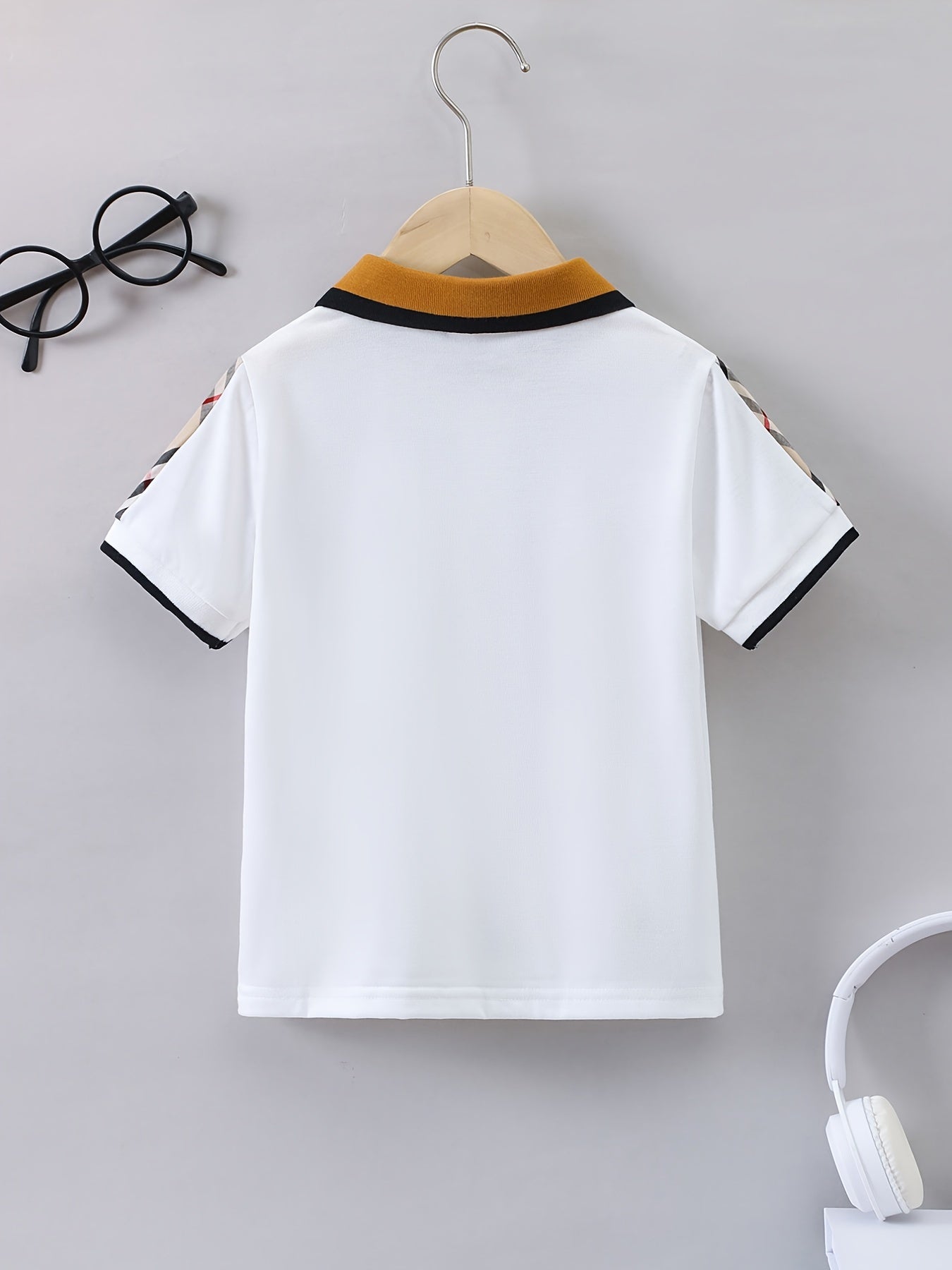 Boys Geometric Polo Shirts Short Sleeve Stretch Tops For Summer
