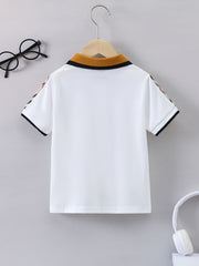Boys Geometric Polo Shirts Short Sleeve Stretch Tops For Summer