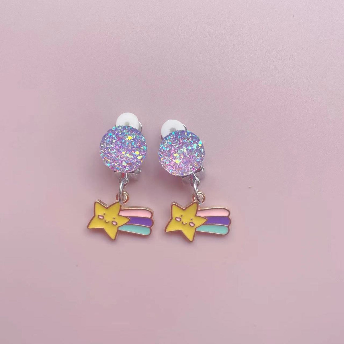 Girls Sequin Cartoon Balloon Rainbow Ear Clips Jewelry Gift For Girls Birthday