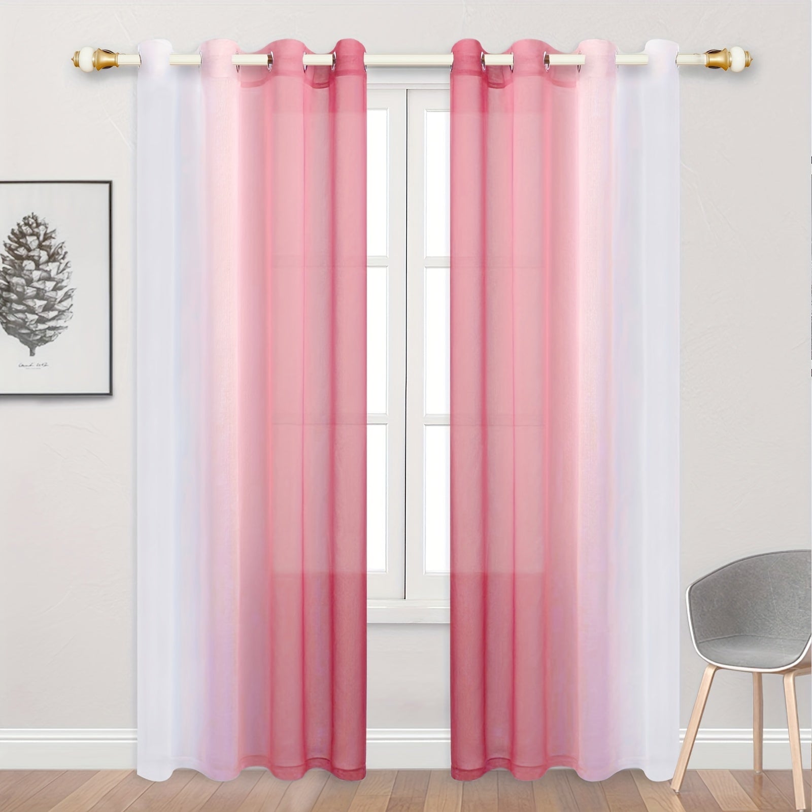 2pcs Gradient Curtain Yarn Pink Purple Sheer Curtains Polyester Curtain
