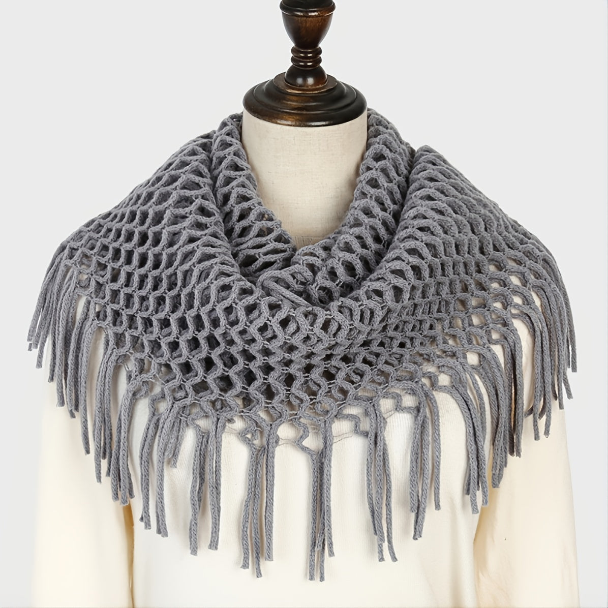 Thickened Scarf Warm Mens Wool Hollow Tassel Circle Scarf Snow Weather