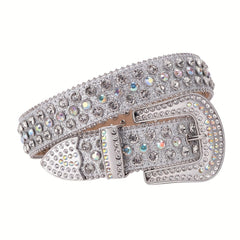 Sparkle Rhinestone Belt Crystal Studded PU Leather Belt