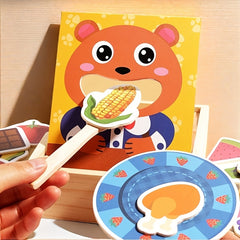 Wooden Bear Feeding Game Educational Toy for Hand Eye Coordination & Recognition