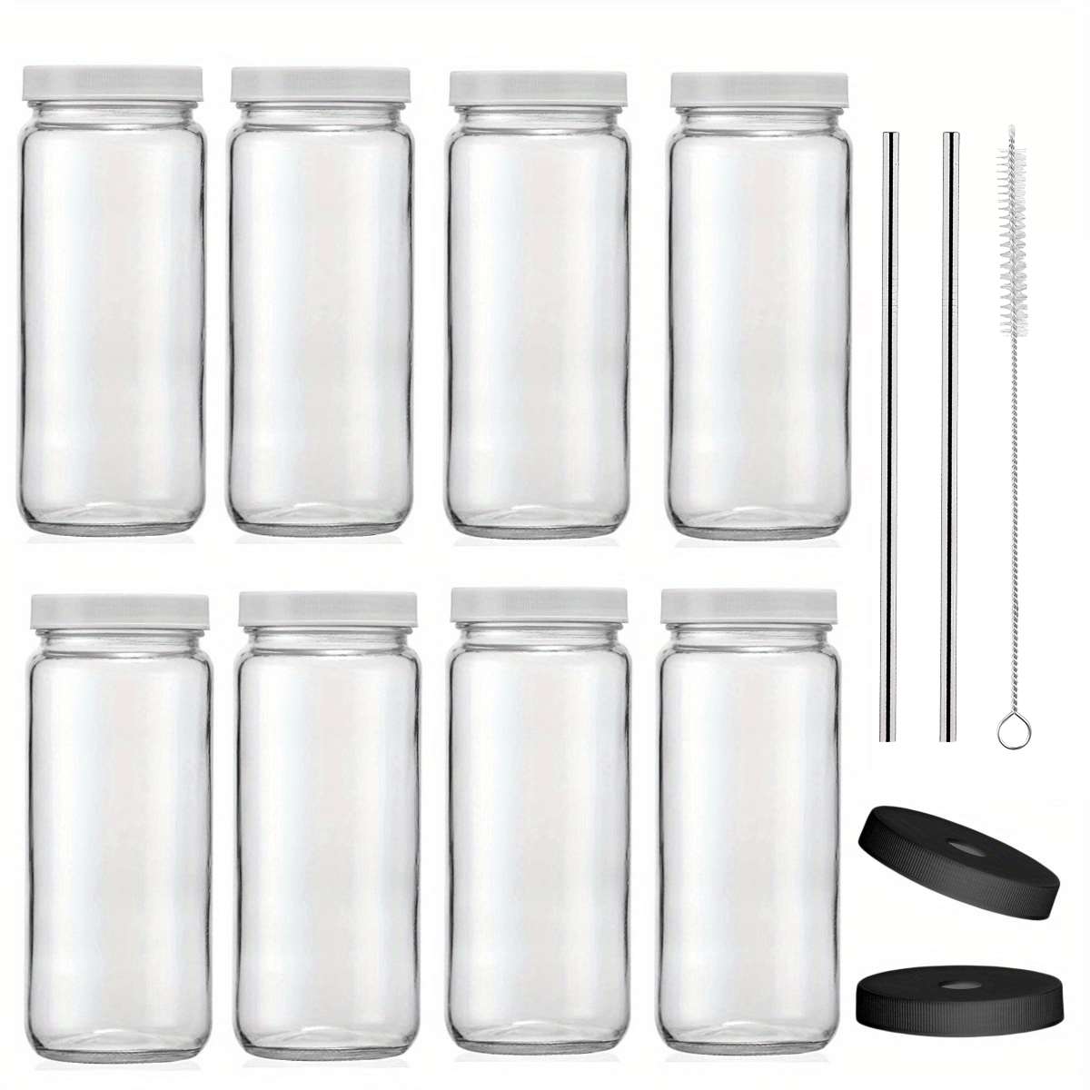 16oz Glass Juice Bottles with Lids and Straws - Perfect for Boba, Smoothies