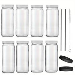 16oz Glass Juice Bottles with Lids and Straws - Perfect for Boba, Smoothies