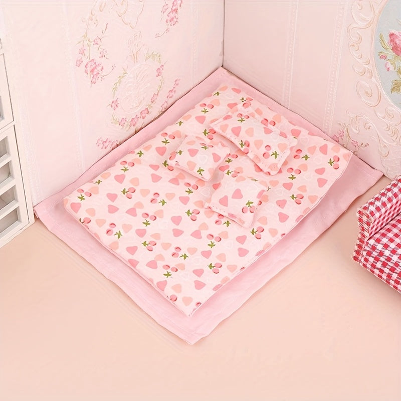 Mini Doll House Model Bedroom Scene Decorative Accessories Bedding Set