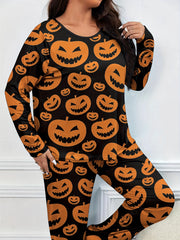  Pumpkin Print Pajamas Set Halloween Lounge 2 Piece
