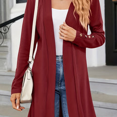  Solid Button Decor Open Front Cardigan