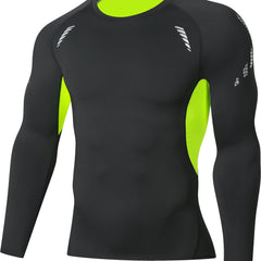 Men's Green Compression Shirt Long Sleeve for Workout