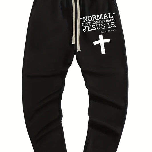 Letter And Cross Print Men's Drawstring Pocket Sweatpants