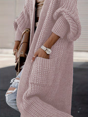  Solid Long Sleeve Open Front Cardigan With Pockets