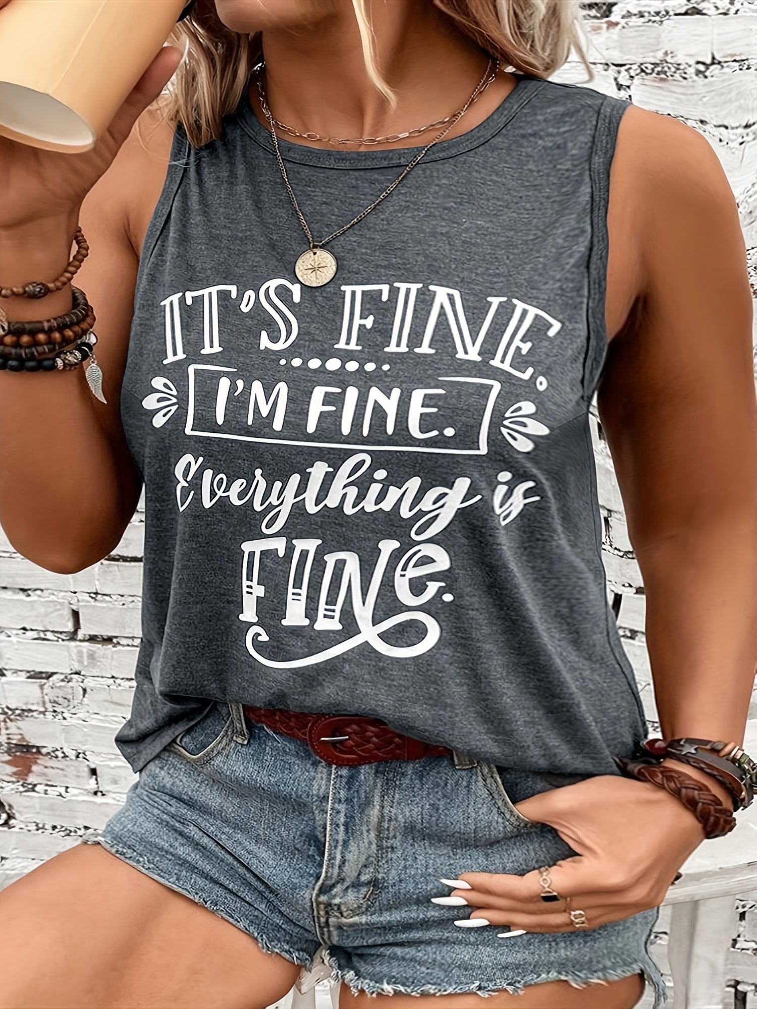  Women's Slogan Print Tank Top