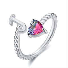Adjustable Initial Letter Ring Zircon Rings For Women