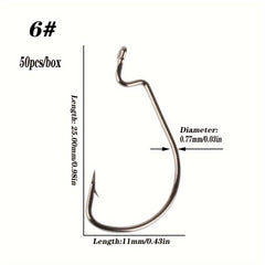 50pcs Offset Worm Hooks 2X Strong For Senko Texas Rig Fishing Bass Trout Size 8-