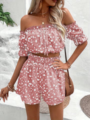 Leopard Print Two piece Set Crop Tube Top & High Waist Shorts