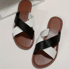 Women's Cross Strap Flat Slippers Open Toe Non Slip Slides