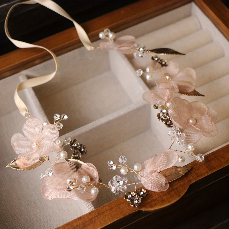 Mesh Flower Headband Crystal Wedding Bridal Hair Accessories