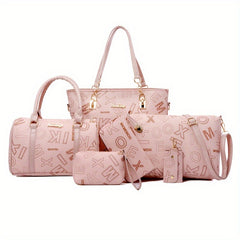 6pcs Retro Letter Print Bag Set Tote Crossbody Clutch
