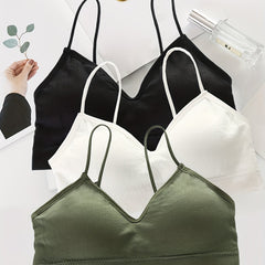 3pcs Solid Ribbed Cami Tops V Neck Comfy Women's Lingerie
