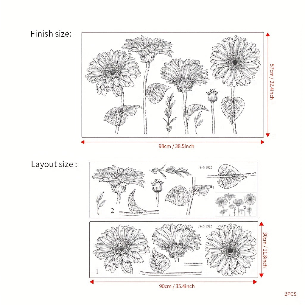 2pcs Daisy Flower Stickers Self-adhesive Removable PVC Wall Decals