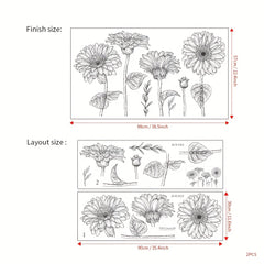 2pcs Daisy Flower Stickers Self-adhesive Removable PVC Wall Decals