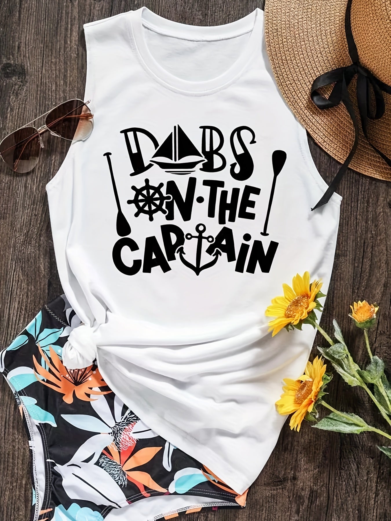 Letter Print Crew Neck Tank Top Casual Sleeveless Tank Top