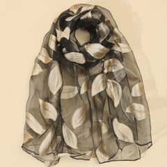Silk Organza Scarf Leaf Embroidery Windproof Travel Head Wrap