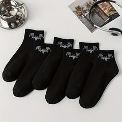 6 Pairs Bat Pattern Socks Halloween Short Socks Women's Stockings