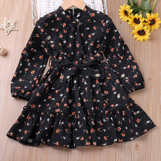 Floral Print Long Sleeve Dress for Girls