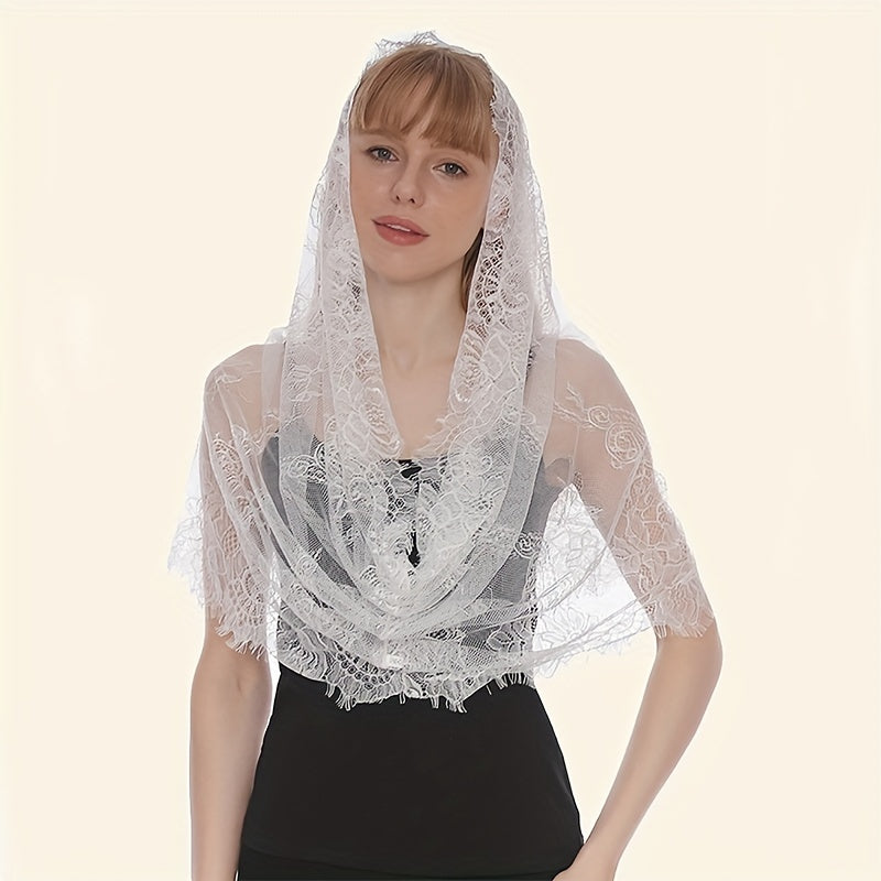 Embroidered Lace Mantilla Veil Scarf for Wedding Bridal Women