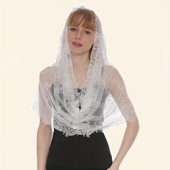 Embroidered Lace Mantilla Veil Scarf for Wedding Bridal Women