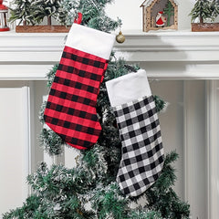 Checkered Velvet Christmas Stocking Gift Bag