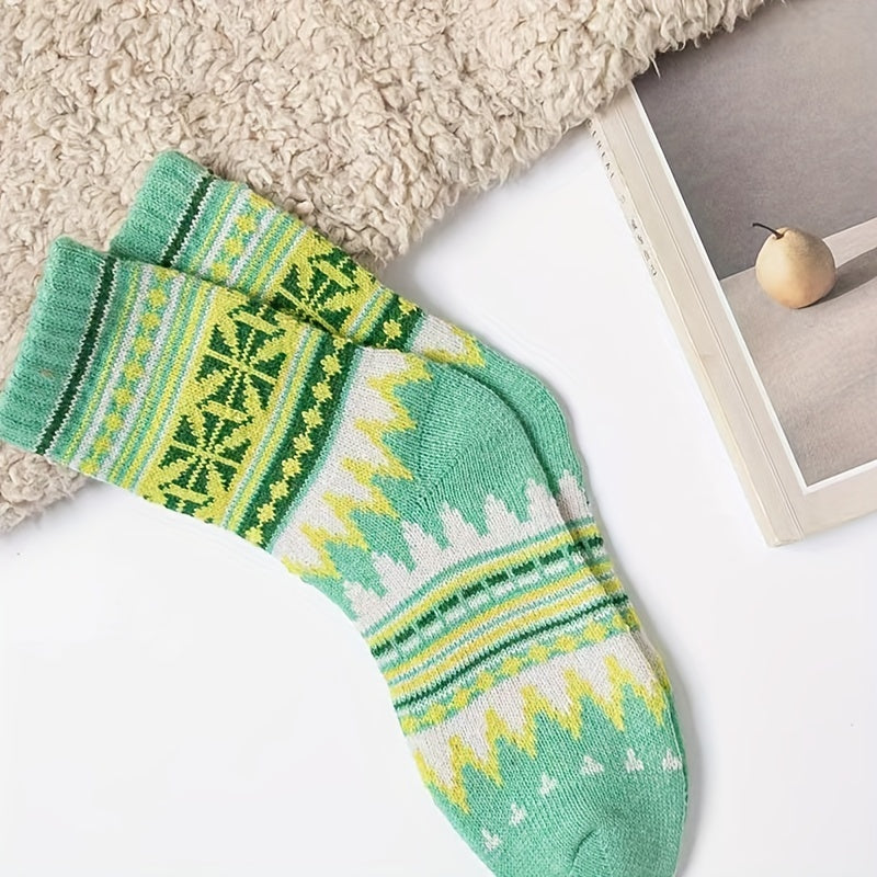 5 Pairs Geometric Pattern Mid Tube Socks Women's Stockings