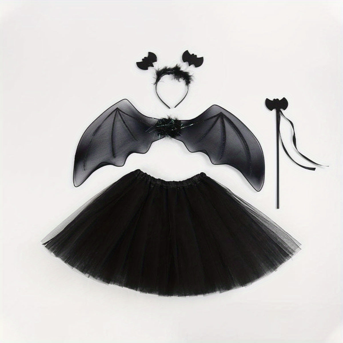 4pcs Halloween Bat Costume Set Puffy Skirt Bat Wings Bat Bandana