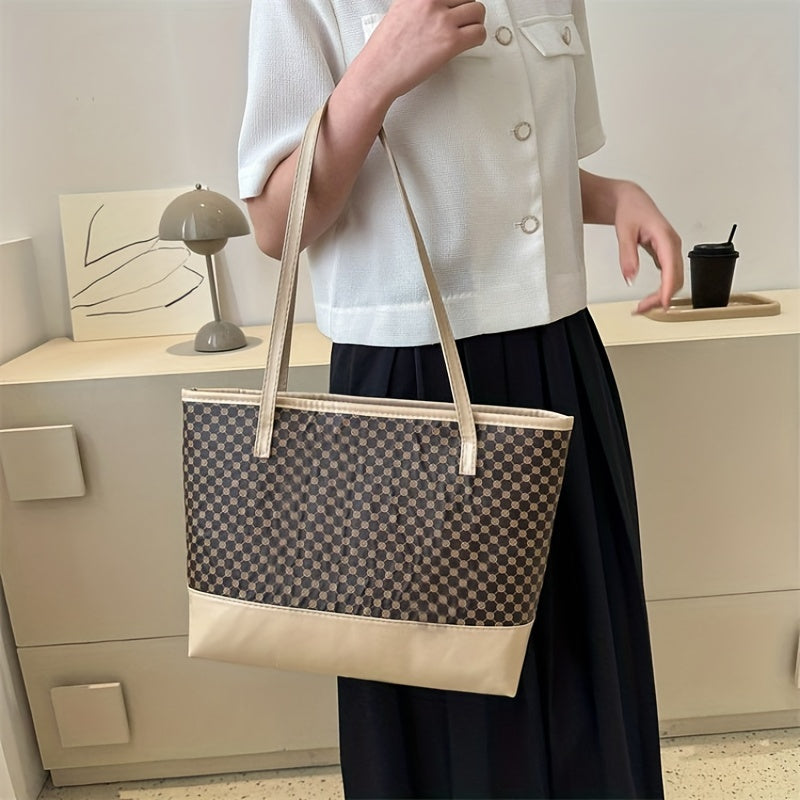 Vintage Geometric Print Tote Bag Large Capacity Retro Shoulder Bag
