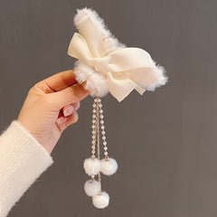 2pcs Faux Pearls Tassel Hair Claws Sweet Long Hair Hold Plush Clips