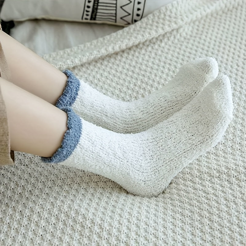 Kids Coral Fleece Solid Plus Fleece Warm Crew Socks