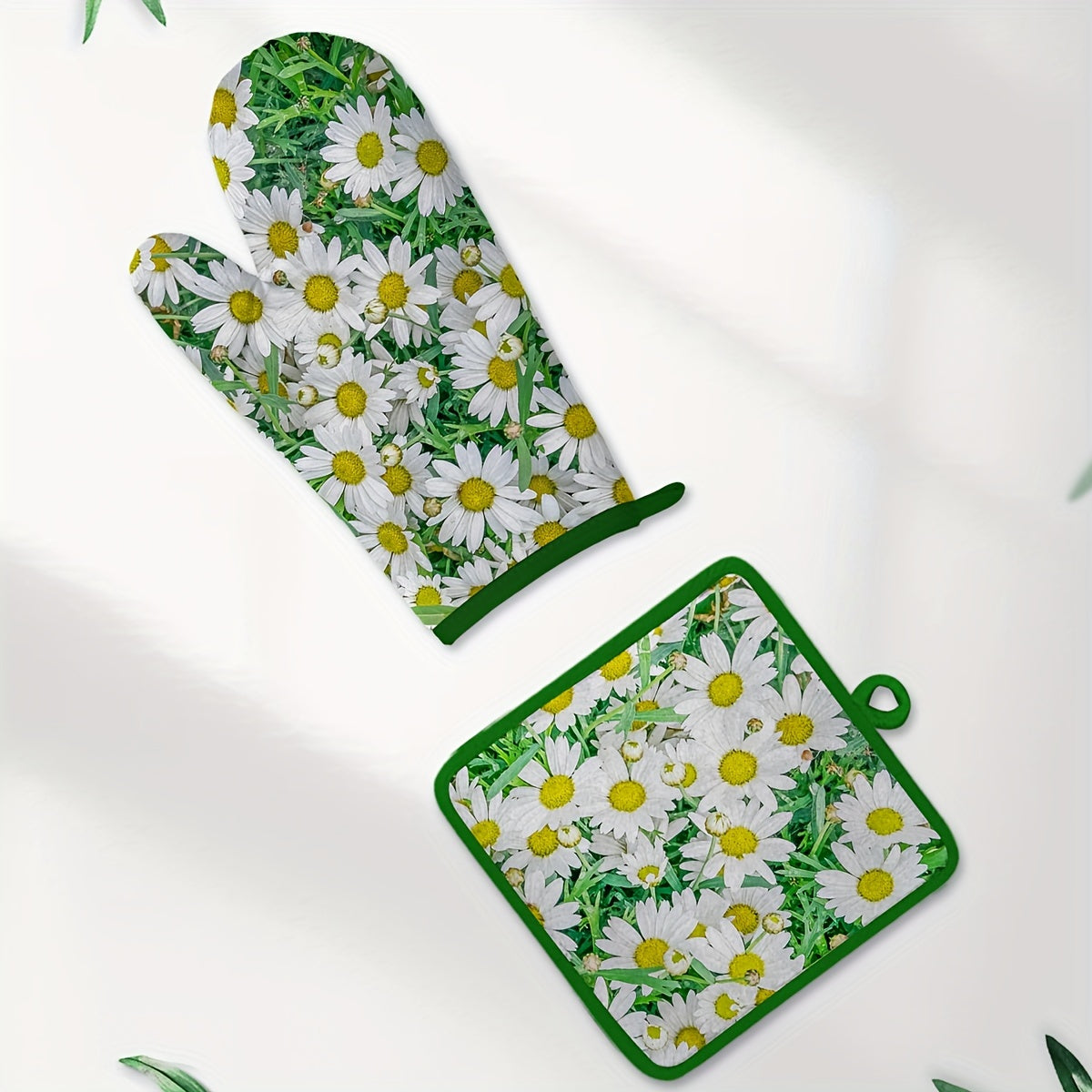 2pcs Cotton Oven Mitts Daisy Pattern Baking Gloves