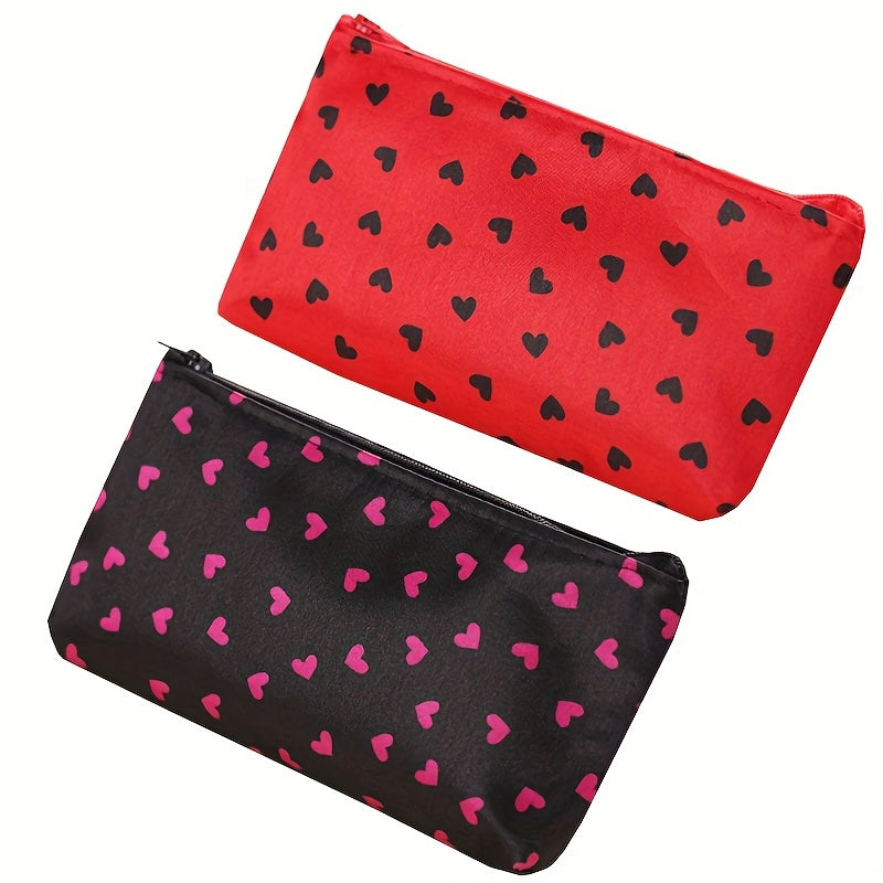 2pcs Zipper Makeup Pouch Heart Stripe Leopard Pattern Cosmetic Pouch