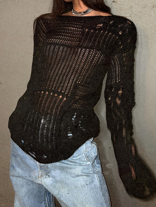Hollow Out Knit Pullover Y2K Sweater Top