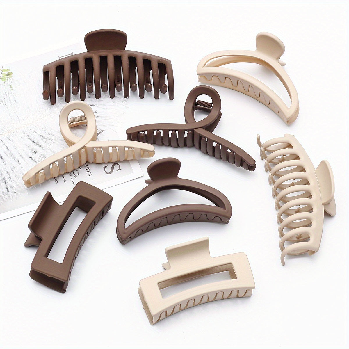 8pcs Solid Hair Claw Shark Clip Ponytail Holder Jaw Clip Non-slip for Women