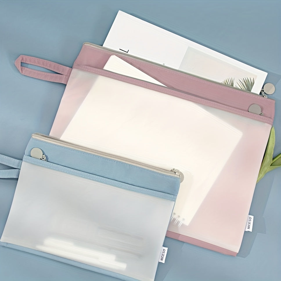 Mesh Zipper Pouch 2 Pack A4 Document Bag Double Layers Handle