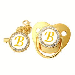 Golden 26 Letter Baby Pacifier With Rhinestone