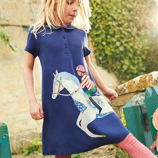 Girls Cotton Horse Riding Embroidery Dress Kids Summer Clothes