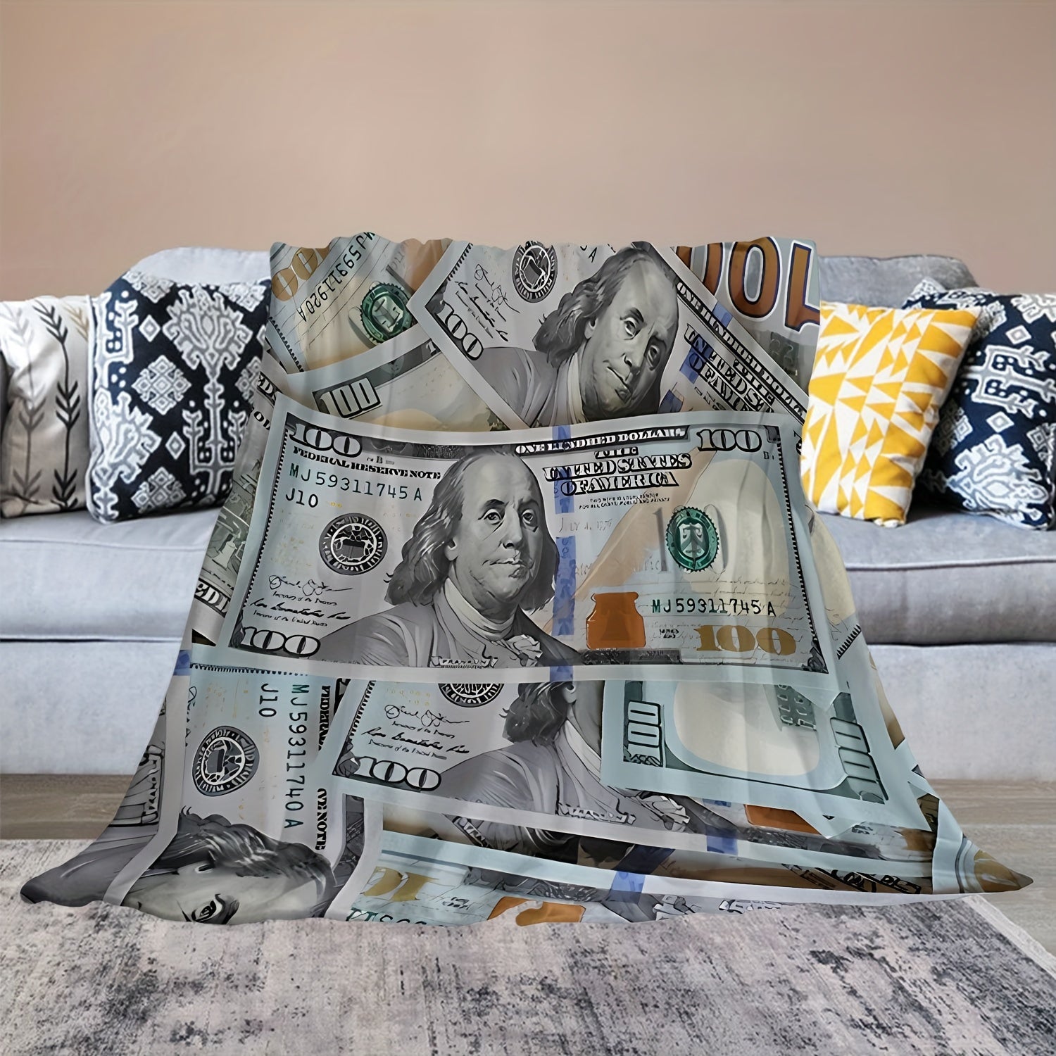US Dollar Bill Pattern Blanket - Cozy Home and Travel Blanket