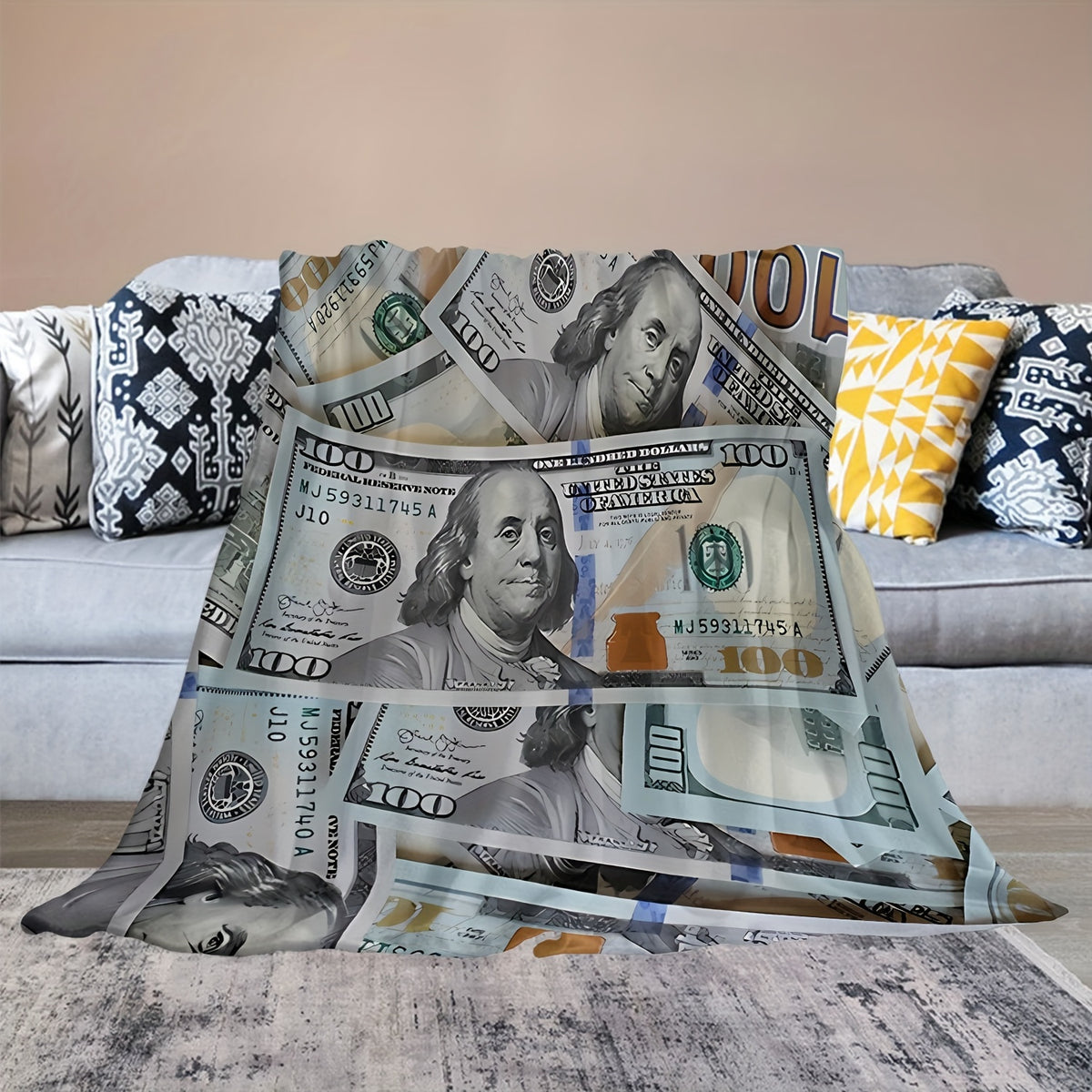 US Dollar Bill Pattern Blanket - Cozy Home and Travel Blanket