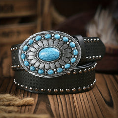 Men's Turquoise Buckle Pu Belt Vintage Western Cowboy Dress Belt